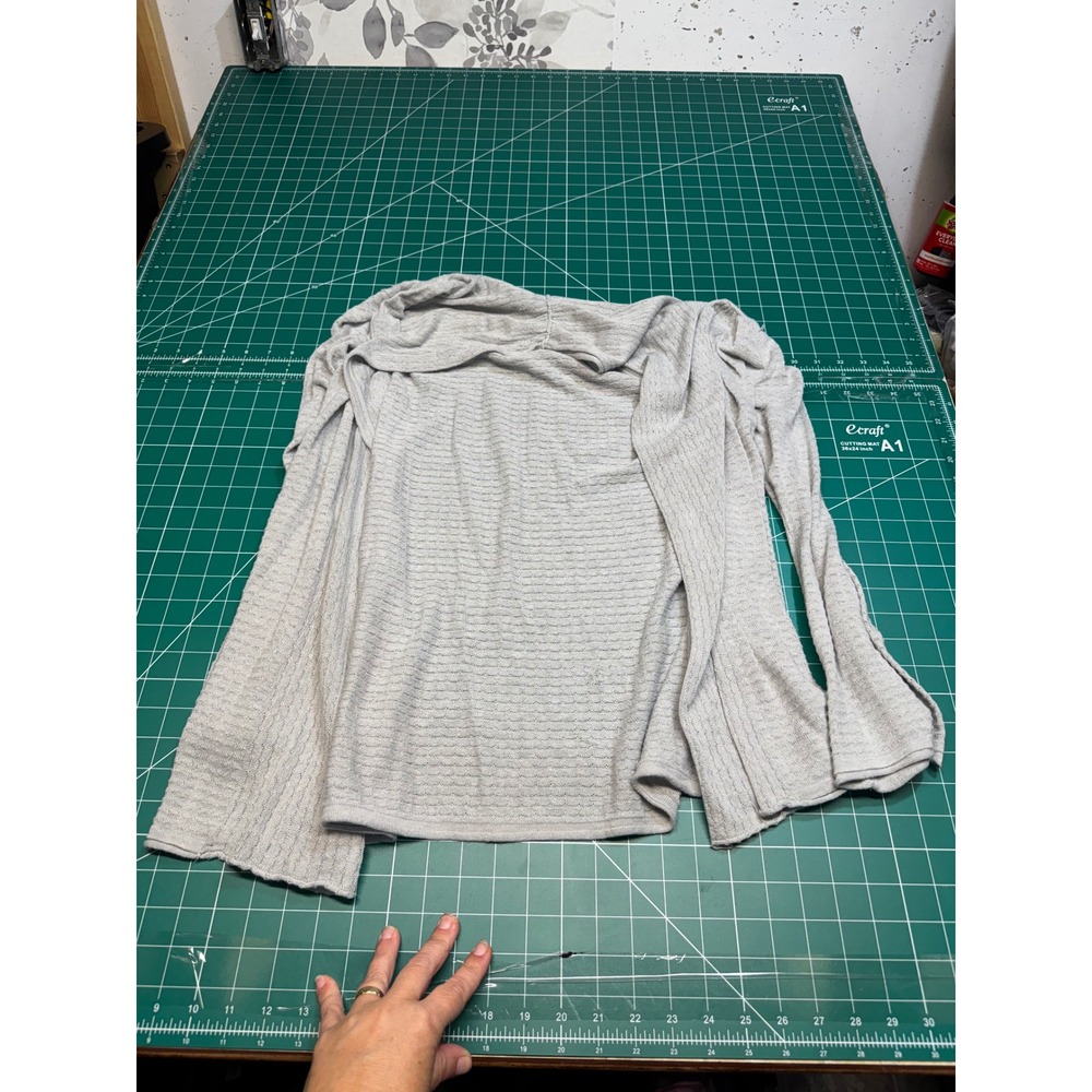 Style & Co Petite Womens Medium Gray Open Front Cardigan Sweater Pointelle Knit